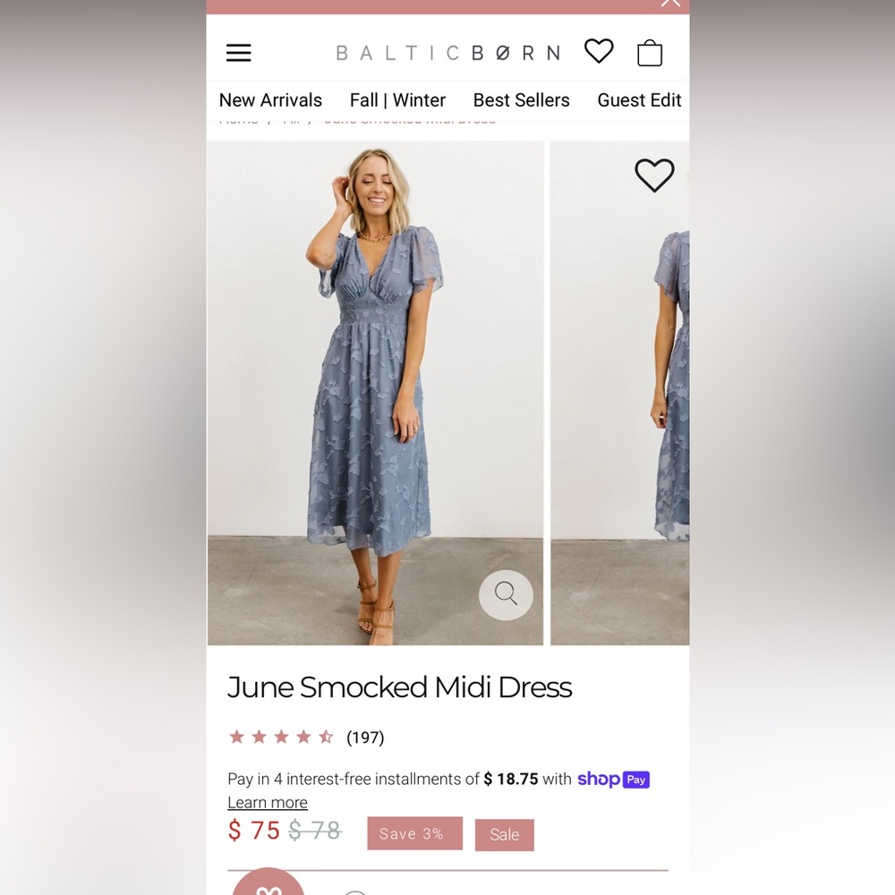 Balticborn June Smocked Midi Dress NWOT